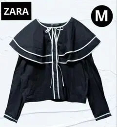 ❤美品❤ZARAザラ フリルブラウス ビックカラー コットン100%大人可愛いM