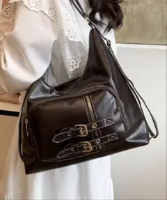 ダークブラウン バケット型ショルダーバッグ