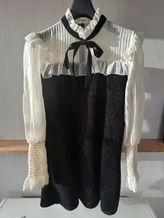 GRL フリルリボンネックワンピース M