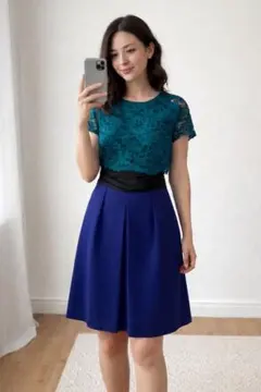 グレースコンチネンタル　レース　ワンピース　バイカラー　半袖　結婚式