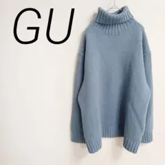 GU タートルネック 長袖 ニット ブルー　XL 毛混合　伸縮性　☆3439のサムネイル
