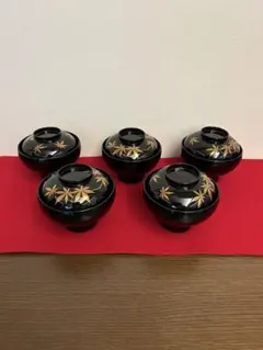 【良品】輪島塗 小崎清人 木地呂 吉野絵 煮物椀 5客 雑煮椀/大椀 漆器/食器 良品】輪島塗 小崎清人 木地呂 吉野絵 煮物椀 5客 雑煮椀/