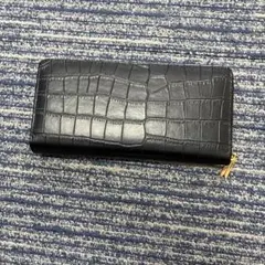 クロコ型押し ラウンドファスナー長財布 ブラックのサムネイル