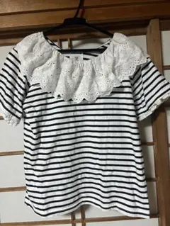 ボーダー 半袖 Tシャツ 襟レース付き Treat ürselfのサムネイル