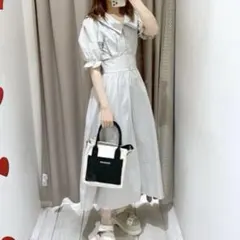 OLIVE des OLIVE ビッグカラーワンピ 半袖美品　ライトグレー