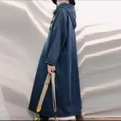 デニム　ロングワンピース カジュアル 長袖体型カバー　ゆったり　楽チン　XL