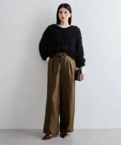 新品☆vis☆シャイニーワンタックワイドパンツ☆ダークブラウン