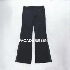 ファサードグリーン♡サイドサテンラインフレアパンツ ブラック XL 大きいサイズ