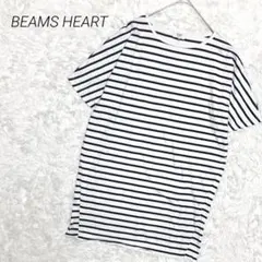 ビームスハート チュニック ミニワンピ Tシャツ ボーダー 半袖 白黒 コットン