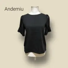 2688　【Andemiu】　トップス　半袖　袖異素材　シースルー　透け感　黒のサムネイル