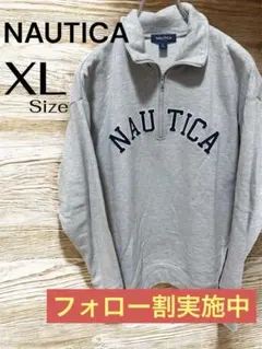 NAUTICA XL グレー トレーナー ハーフジップ　 刺繍ロゴ
