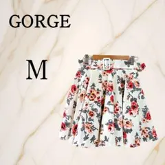 ゴージ◇GORGE【M】ベルト付き花柄フレアスカート 膝丈 Aライン ガーリーのサムネイル