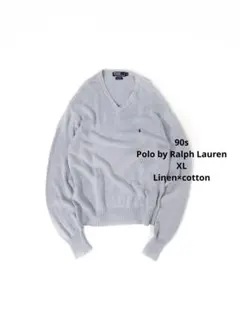 90s PolobyRalphLauren リネンコットンVネックニットセーター