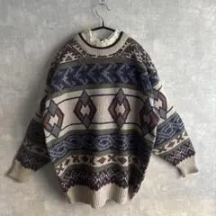 古着　ヴィンテージ 派手　総柄ニット　レトロ　ビンテージ　used 希少