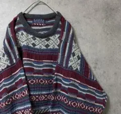 90S vintage 総柄ニット　セーター　メンズ　古着　個性派　奇抜　Y1