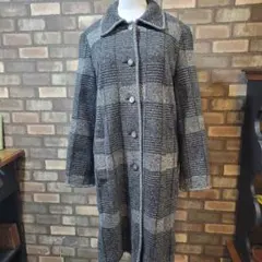 80sヴィンテージ カシミヤ混 チェック柄ロングコート 日本製