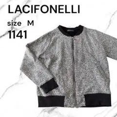 LACIFONELLI ノーカラージャケット ジップアップ Mサイズ白黒シンプル