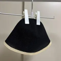 バケットハット 黒とベージュ 編み物