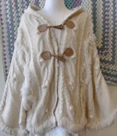 フード付きニットポンチョ ラビットファー フェアリーグランジ