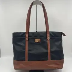 GLEVIO トートバッグ 黒×茶 A4可 大容量 美品 ビジネス 通勤通学