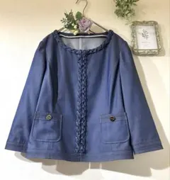 courreges★クレージュ★デニム風　ノーカラージャケット　七分袖　編み込みのサムネイル