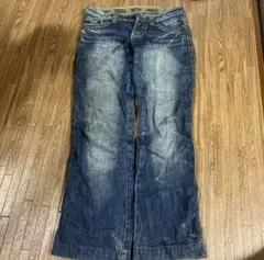 古着Y2K グランジ フレアパンツ ダークブルー ローライズ