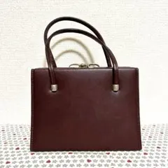 《週末セール》本革 がま口 ハンドバッグ ボルドー ヴィンテージ