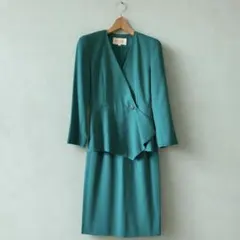 ヴィンテージ 昭和レトロ 日本製 バブリースーツ ターコイズグリーン 9号