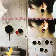 再…販！No.344☆アンティークボタン✕スティック(赤)ピアスorイヤリング