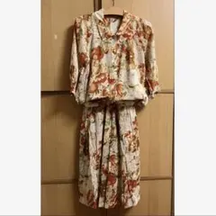 夏用 花柄 シャツスカートセットアップ L LL 7部袖涼しい ミモレ丈