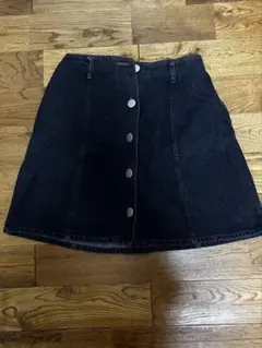ダークデニム Aライン台形ミニスカート ボタン付き