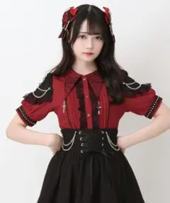 夢展望 ゴシック風バラボタンレースフリルボウタイワンピース M - メルカリ