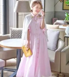 シスタージェーン【L】ワンピース 半袖 マキシ丈 リボン ピンク