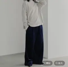 studio CLIPカットベロアイージーパンツ ネイビー FREE