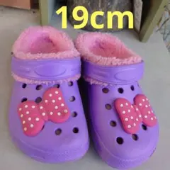 紫色ファー付きリボンサンダル　19cm