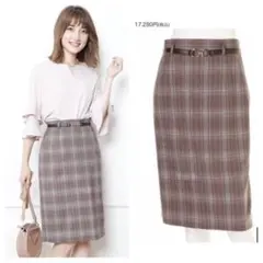 ジャスグリッティ ブラウン チェック タイトスカート