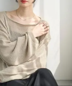 meilmada　スパンコールニットプルオーバー　ベージュ　メッシュのサムネイル