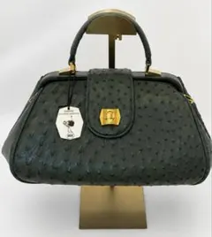 オーストリッチ ハンドバッグ 2WAY ショルダーストラップ付 グリーン36