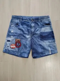 極美品‼️W30(84cm)◆DIESEL◆水陸両用★デニム転写ハーフパンツ