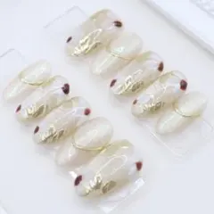 【318】ネイルチップSサイズ ベージュ ゴールド 花柄 ミラー マグネット