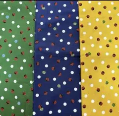 てんとう虫 ドット 生地　黄緑青　ハギレセット　3色