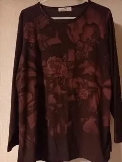 花柄ビジュー装飾長袖トップス