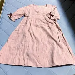 リボン付きストライプ柄半袖ワンピース　130