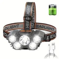 ヘッドライト LED USB充電 キャンプ 登山 釣り 夜間 アウトドアのサムネイル
