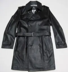 新品同様 バーバリーブラックレーベル ラムレザー ダブル トレンチコート L 黒