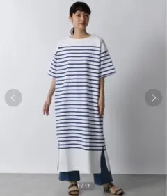 LOWRYS FARM USAコットンパネルボーダーワンピース