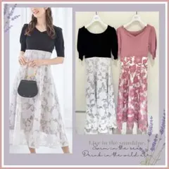 トッコ♡バックレースアップオパールフラワープリントドッキングワンピース♡ノエラ