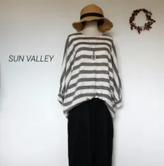 サンバレー【美品】リネン混 ボーダー ドルマンブラウス ゆったりナチュラルのサムネイル