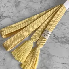 絹 帯締め☆笹浪組 平組 淡黄色（クリーム色）単色 シンプル 上品 組紐