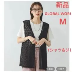 新品未開封　グローバルワーク　フェザージレベスト＊半袖Tシャツセット　ブラックMのサムネイル